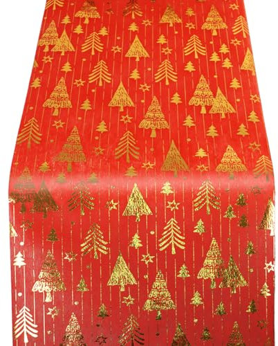 Weihnachten Tischläufer Weihnachtsbaum, 28cm×500cm tischdecke Weihnachts, Rot Vlies Tischläufer tischläufer, Organza weihnachtstischläufer, tischdeko esstisch für Weihnachten und Advent