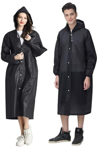 GmwyCzV Ponchos de Pluie Adulte, Poncho Pluie Imperméable Matériel EVA Respirant avec Capuche, Réutilisable Cape de Pluie Portables Poncho Femme et Homme, pour Festival Camping Randonnée, Noir