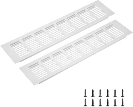 sourcing map Rectangle Ventilation Grille, Aluminum Alloy Mesh Air Vent Cover Louvered Ventilation Cover with Mounting Screws for Cabinet Shoe Closet (350x80mm/14x3, Silver Tone)