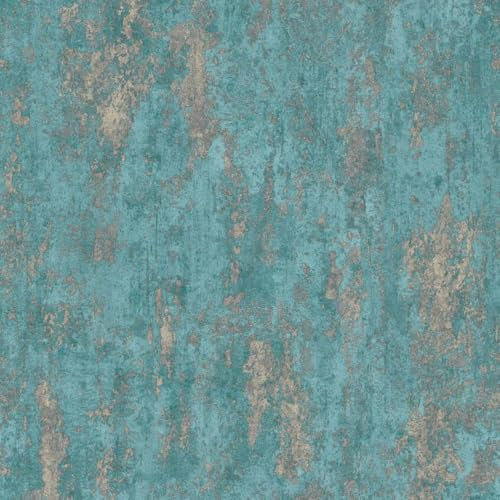 Casual Chic Industrial Concrete Teal Wallpaper - Metallic Gilver Detail Modern - Textured Paste The Wall Vinyl