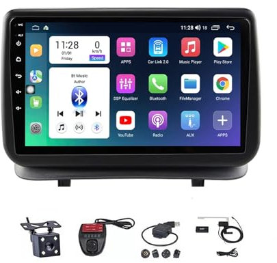 Radio estéreo para coche Android 12 para Renault Clio 3 CLIO 3 2005-2014 Pantalla táctil de 9 pulgadas Carplay incorporado Android Auto Controles en el volante 4G WiFi Bluetooth 5.0 con cámara de resp