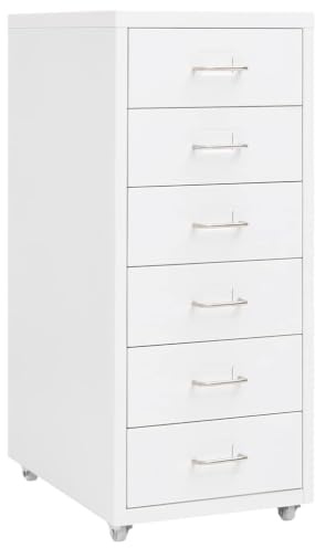 Myheimly Aktenschrank mit Rollen Rollcontainer Bürocontainer Schubladenschrank Büroschrank Metallschrank Schrank Metall Aktenschrank Weiß,6 Schubladen