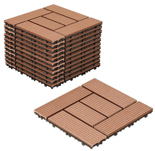 Lospitch WPC Terrassenfliesen, 44 Stück für 4m² WPC Fliesen 30x30 cm Balkon Bodenfliese, Terrassendielen Balkonfliesen Klickfliesen mit Klick-System, Terrassendielen Wasserfest, Braun