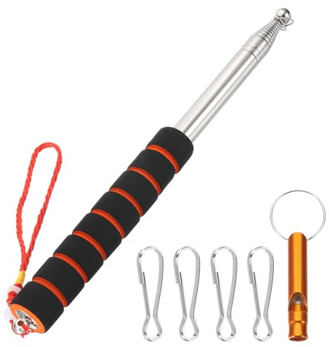 PATIKIL 8,2ft Teleskop-Flaggenmast, Edelstahl Teleskopierbarer Handheld-Tragbarer Ausziehbarer Fahnenmast mit Clips, Pfeife und Gurt für Touristenführer, Lehrer, Festivals, Orange Schwarz