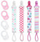 4 Pezzi Catenella Portaciuccio, Tessuto Catenella Ciuccio, Catenelle per Ciuccio, Porta Ciuccio Femmina Maschio, Cordino Ciuccio con 4 Pezzi Ciuccio Clip Adattatore per Neonato Doccia (Rosa)