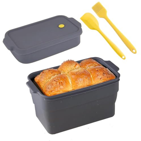 YXIAOO Silikon Brotbackform mit Deckel Brottopf zum Brot Backen & Schmoren Antihaftbeschichtete und hitzebeständige faltbare Brotform - Alle Herdarten mit 1 Silikon-Spatel+1 Ölpinsel Gelb (Grau)