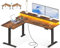 OffiGo Schreibtisch Höhenverstellbar, 150x120cm Eckschreibtisch Höhenverstellbar mit Monitorhalterung, Elektrisch Schreibtisch L Form mit Steckdosen, Computertisch mit LED Lichtleiste für Büro, Braun