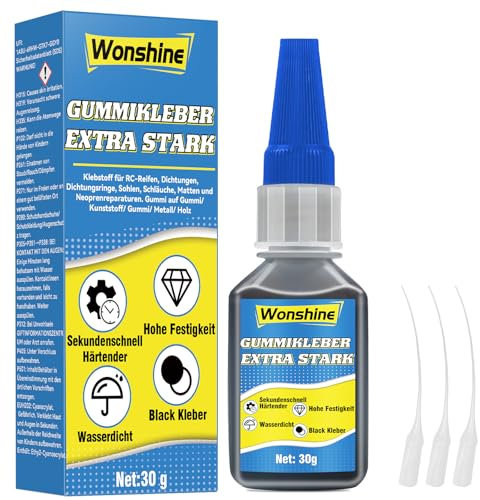 Gummikleber Extra Stark Wasserfest 30 g, Wasserfester Kleber für Gummi, Reifen, Schuhe, Gürtel, Schläuche, Matten und Weitere Gummiprodukte, mit Anti-Trocknungsspitze