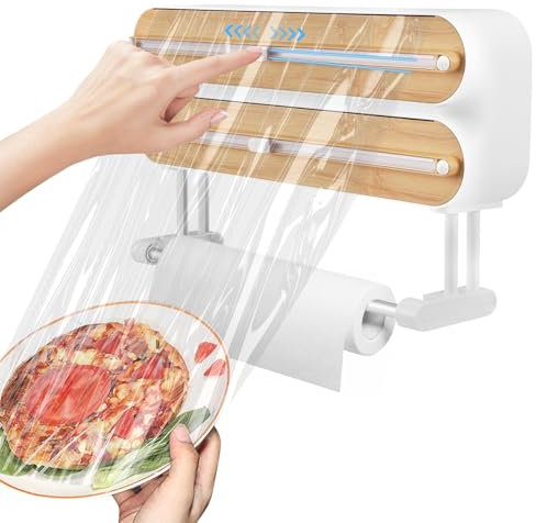 Portarotolo da cucina magnetico, dispenser di pellicola salvafreschezza da parete, porta rotolo di carta con lame affilate, tagliafogli senza foratura, dispenser di pellicola in alluminio e