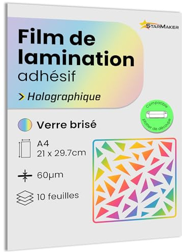 10 Blatt A4 Holographische Kaltlaminierfolie Laminierfolien Laminierfolien selbstklebend für Foto & Sticker - Schneideplotter kompatibel (Bruchglas)