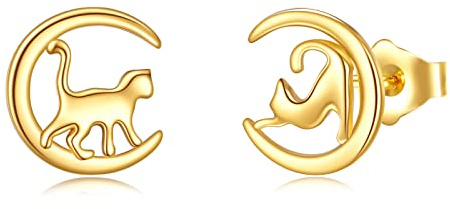 Kecho 14 Karat Gold Ohrringe Katze Mond Ohrstecker Echtgold Schmuck Geschenke Für Damen Tierliebhaber