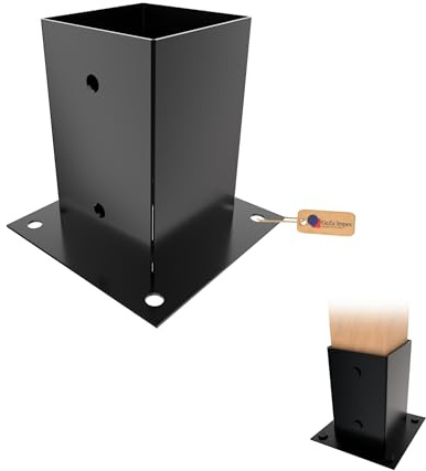 GeZu Impex Post Base 91 x 91 mm Set of 12 Black Power Coated fence Support brackets deck Holder pergola pavilion Base bolt down shoe