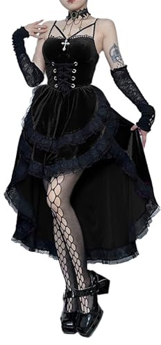 YINGWIN Gothic Evening Dress-Y2K Elastic Adjustable Waist Cocktail Dress for Women Hi-Lo Hem Swing Bodycon Dresses