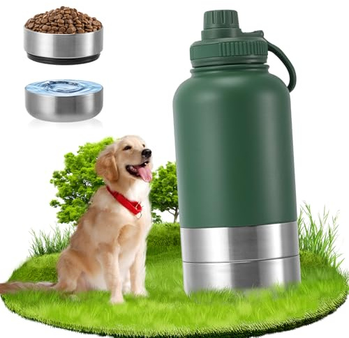 Bouteille Isotherme pour Chien 950ml, Acier Inoxydable Bouteille d'eau pour Chiens avec écuelles, Accessoires Chiens pour Voyages, Activités en Plein Air