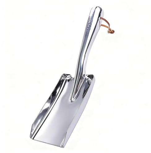 AHUIJ Metal Garden Ash Shovel, Silver, Stainless Steel, Compact Size, for Fireplace, BBQ, Charcoal Cleanup