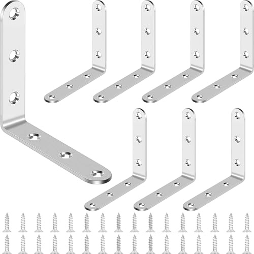 BGOBTY Winkelverbinder,8 Stück Edelstahl Winkel,Edelstahlwinkel Winkell,Metallwinkel,90 Grad L Form Winke l Metallwinkel,für Anbau Winkel Bracket Möbel Tabelle Stuhl Bücherregal (Silber, 80*80 mm)