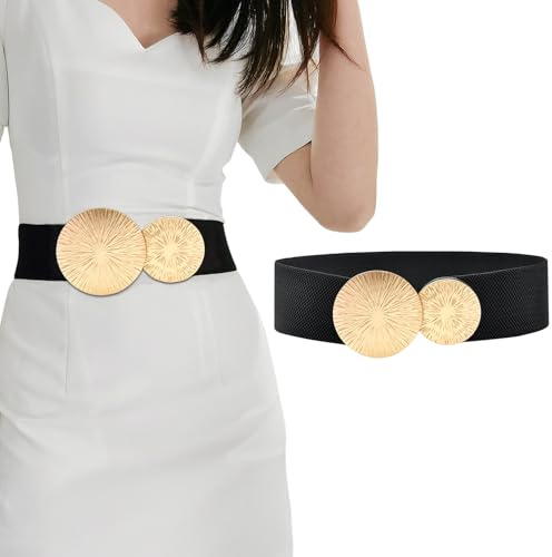 FAINCA Ceinture Femme Large pour Robe Élastique Ceinture Elastique Femme Boucle Élégante Women's Belts Extensible Structure Occlusale Stable Noir pour Robes Chemises Jupes Jeans