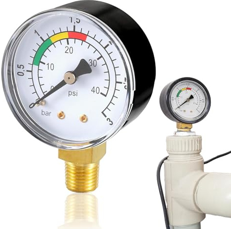 Manometer Wasserdruck,Manometer 1/4 Zoll Pool Druckmanometer Wasser Für Sandfilteranlage 0-3bar/Psi Präziser Wasserdruckmesser Für Pool Und Fischteiche