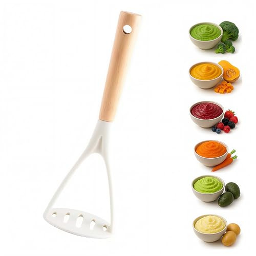 KAAOLY-presse puree, presse puree manuel ergonomique et design, presse purée robuste facile à utiliser, en bois et en silicone, idéal pour les purées, guacamole et fruits, ecrase pomme de terre