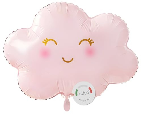 balloa Folienballon Wolke rosa, XXL Deko zur Geburt Mädchen, 62 cm | Lächelnde Wolke in zartem Rosa, XXL-Formballon, heliumgeeignet, ungefüllt, süße Deko für Babyparty und Geburt