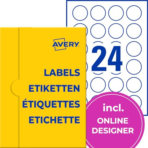 AVERY Zweckform Runde Wetterfeste Folienetiketten (240 Klebepunkte, Ø40mm auf A4, permanent haftend, wasserfest, strapazierfähig, bedruckbare Outdoor Klebefolie, Produktetikett) 10 Blatt, weiß