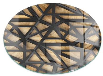 Funkenschutz Glasplatte ⌀ 80 cm Kaminglas Kaminplatte für Kamin Funkenschutzplatte Rund Bodenplatte Ofenglas Gehärtetem Glas Funken- und Kratzfest - Geometrie mit Holz
