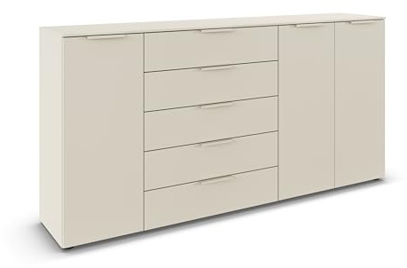 Rauch Möbel Flipp, Kommode, Farbe Beige, Breite 199 cm | Sideboard, 3-türig, 5 Schubladen, Soft-Close-Funktion, für Schlafzimmer, Gästezimmer, Wohnzimmer, Garderobe, Flur