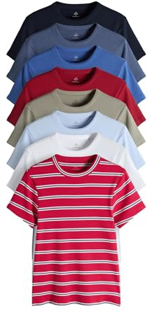 THE SET Damen gerippte Kurzarm-T-Shirts, 8er-Pack