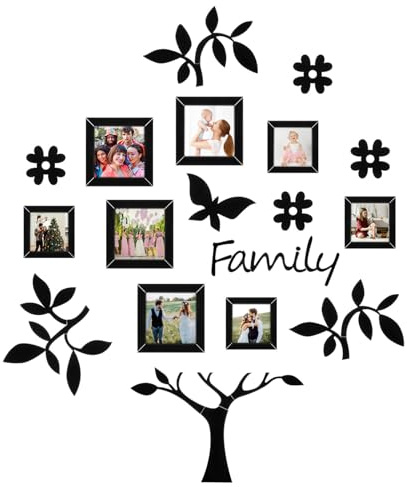 POPETPOP Sticker Mural Arbre Photo 3D Petit Noir Cadres pour Décoration Murale Salon Chambre Amovible sans Trace