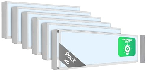 LECOM 6x LED Panel 120x30 cm 6500K Kaltweiß Aufputz | Mit Aufbaurahmen und 4000lm – flache Deckenleuchte für Büro, Gewerbe und moderne Innenräume