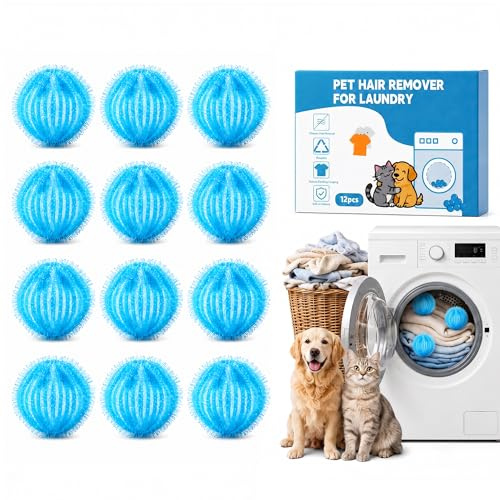 12PCS Pet Hair Remover for Laundry,Laundry Balls,Reusable Lint Catcher Washing Machines Animal Fur Clothes Hamper Hair Remover for Laundry Bedding Clothes