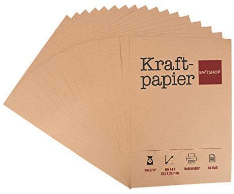ewtshop® Kraftpapier, 50 Blätter, DIN A4, Naturkarton, hochwertige Qualität, Brown Natural Craft Card, Kraftkarton 170 g Qualität, von ewtshop