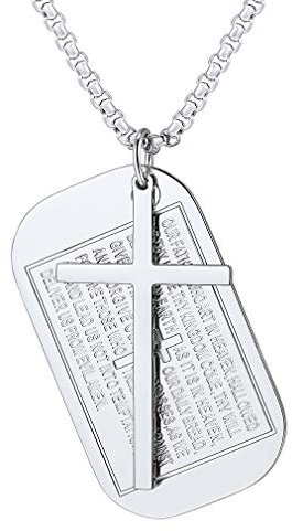 FaithHeart Vaterunser Hundemarke Anhänger mit Edelstahl Kreuz Anhänger mit Geschenkebox zur Taufe