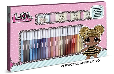 Multiprint Set 3 Stempel für Kinder und 36 Farbige Markierungen LOL Surprise, Made in Italy, Stempelset Kinder, in Holz und Naturkautschuk, Ungiftige Waschbare Tinte, Geschenkidee, Art.57980