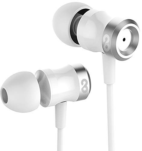 conecto In-Ear Kopfhörer Ohrhörer Kopfhörersystem - ultraleichtes Design-Aluminiumgehäuse, lärmdämmende Silikon Ohrpassstücke (S, M, L), Aramid-verstärktes Kabel (1,2m), vergoldete Stecker, weiß