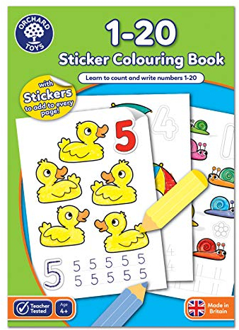 Orchard Toys 1-20 Sticker Colouring Sticker Book, Educational Colouring Book, Trace and Write Numbers 1-20, For Kids Age 4 Years +