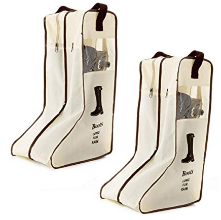 Portable Tall Boots Storage Bags|2 Packs Dust-proof Tall Boot Carry Bag for Travel and Daily Use (Beige)