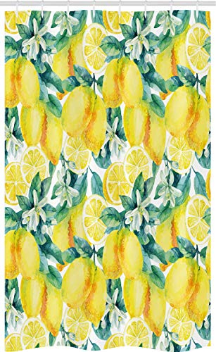 ABAKUHAUS Moderne Rideau de Douche Stalle, Branches d'agrumes Citron, Ensemble de Salle de Bain en Tissu en Crochets, 120 x 180 cm, Jaune
