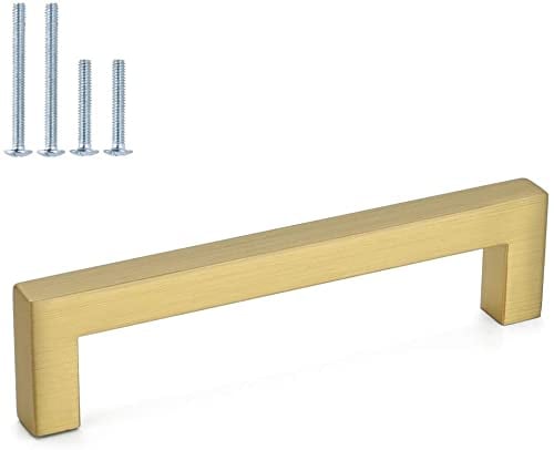 LONTAN 15 Pack Gold Kitchen Cupboard Handles 160mm Square Brushed Brass Cabinet Handles Wardobe Bathroom Kitchen Drawer Pulls Stainless Steel