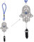 LUCKBOOSTIUM Silberne Hand der Fatima mit schwarzem Edelstein, blaues Auge in der Mitte des Amuletts, hängendes Ornament für Schutz, Segen, Auto, Zuhause, tolles Geschenk, Blau, Silber, 4,6 x 22,9 cm