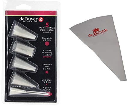 DE BUYER - 2114.05 - Douilles argentées de pâtisserie réutilisables 40cm, lot de 5 avec 4856.40N - Poches patissieres