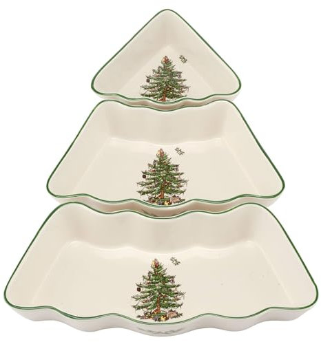 Spode Christmas Tree Dip Bowls - 3 Piece Ceramic Christmas Dipping Set - Festive Salsa Bowls for Holidays - Durable, Dishwasher Safe - Holiday Dinnerware