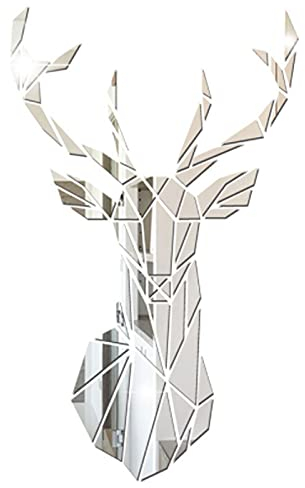 Spiegelfliesen Wandspiegel Selbstklebend Hirsch Spiegel Wandaufkleber 3D Acryl Wandaufkleber Kunst Spiegel DIY Deko Wandtattoo für Zuhause Wohnzimmer Schlafzimmer Wandbild Sofa TV Hintergrund 72*43cm