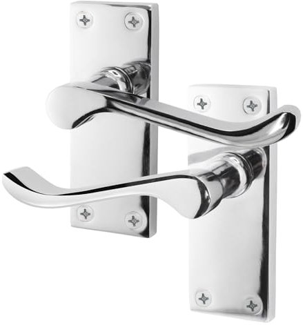 EAI Polished Chrome Victorian Scroll Door Handles | 1 Pair of Internal Lever Latch Handles on Backplate