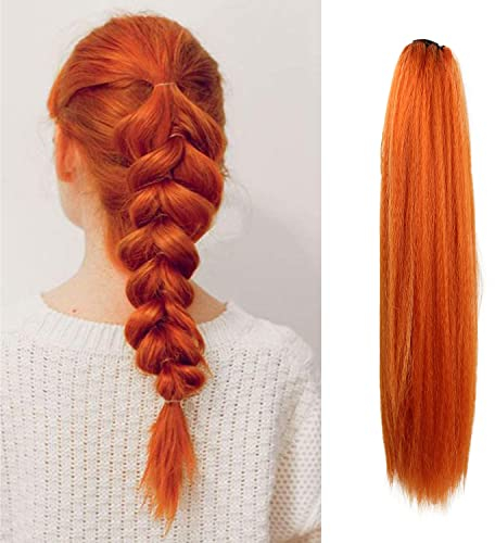MEIRIYFA Lang Glatt Pferdeschwanz-Verlängerung Kunsthaar Haarverlängerung Haarteil für Frauen - Orange