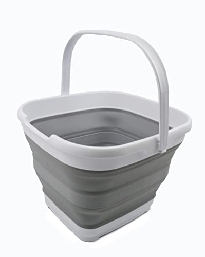 SAMMART 10L (2.6 gallon) Collapsible Rectangular Handy Basket/Bucket (White/Grey, 1)