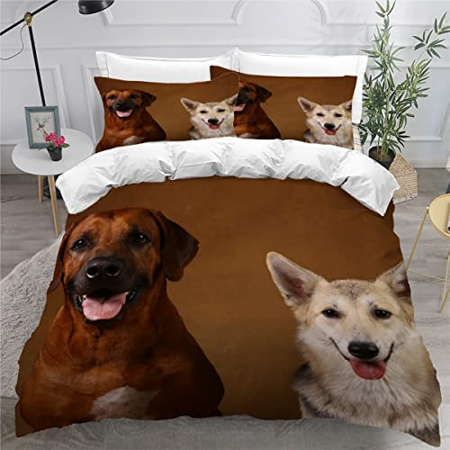 ZLKEJI Pet Hund Bettwäsche 135x200cm Kinder Jungen Mädchen, Rhodesian Ridgeback Bettbezug Set Collie Bettwäsche-Set 3D-Haustiermotiv Animal Puppy Betten Set,2 Kissenbezüge 80x80cm
