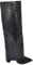 Stivali donna alti neri a punta con risvoltone para pelle fino a terra tacco largo 10 cm moda luxury (41 EU)