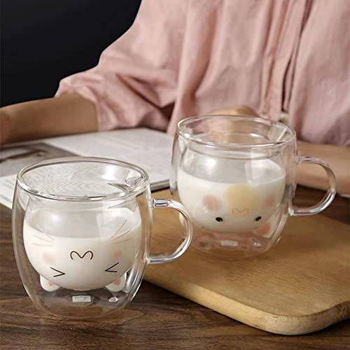 2 vasos de vidrio de doble capa, innovadores vasos de café resistentes al calor para tazas de café, tazas de té, tazas de leche el mejor regalo (gatito y oso 2)