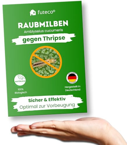 Futeco® – Raubmilben gegen Thripse bei Gemüse-, Zier- & Nutzpflanzen - 5 Tüten für 5-10 Pflanzen - zur biologischen Bekämpfung von Thripsen - 100% Chemiefrei & Natürlich - Amblyseius Cucumeris
